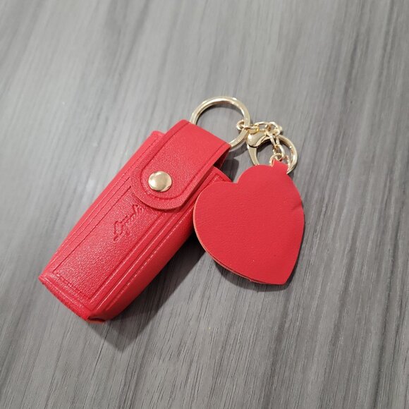 π Red Mini Lipstick Holder Keychain w/ Heart Mirror π Portable & Stylish! - Picture 3 of 5